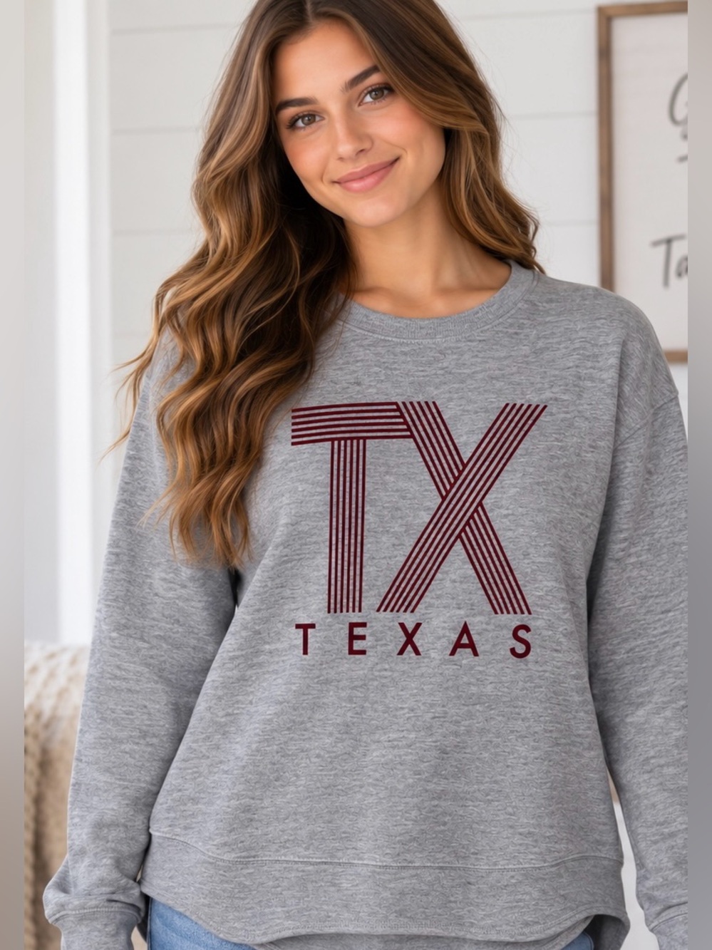 State of Mine Womens Texas TX Graphic Sweatshirt Gray Maroon High Low Hem Size M